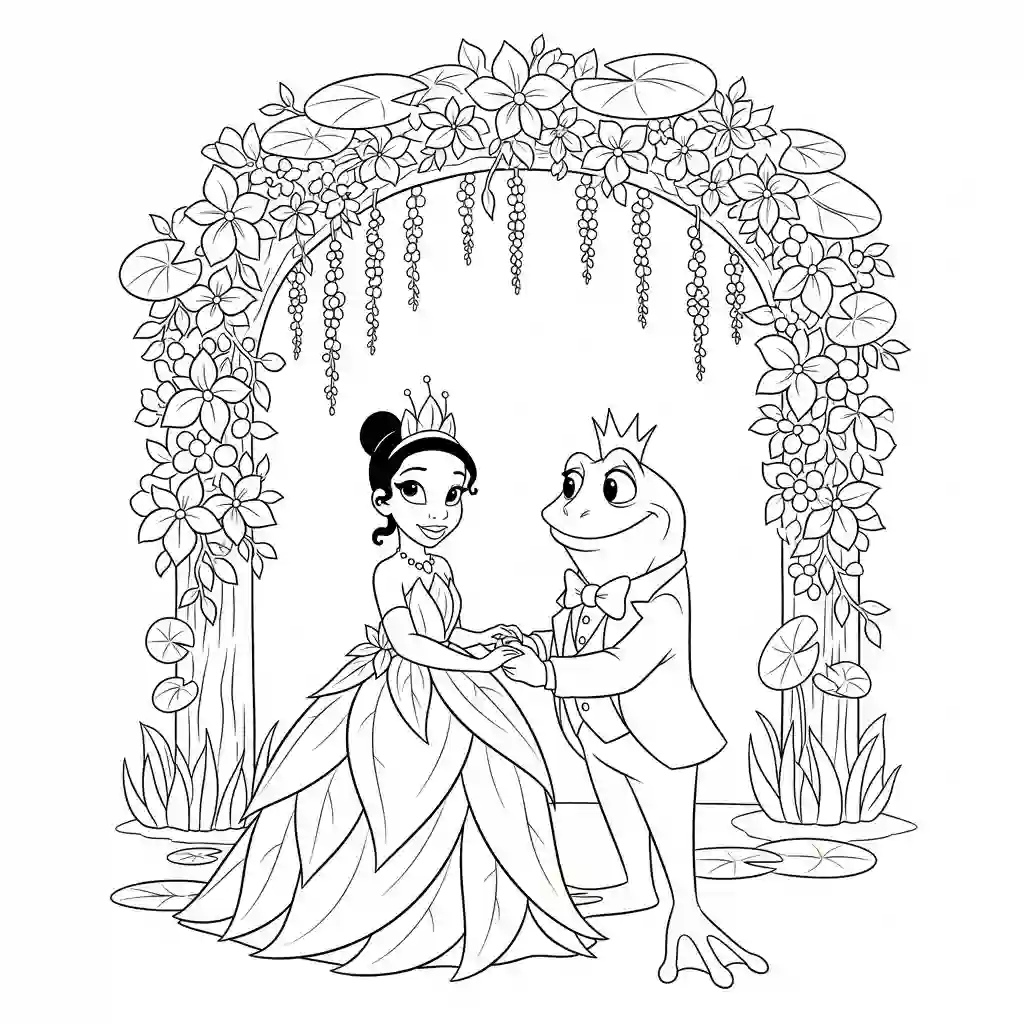 Desenho para colorir de A Princesa e o Sapo, princesa segurando um sapo mágico