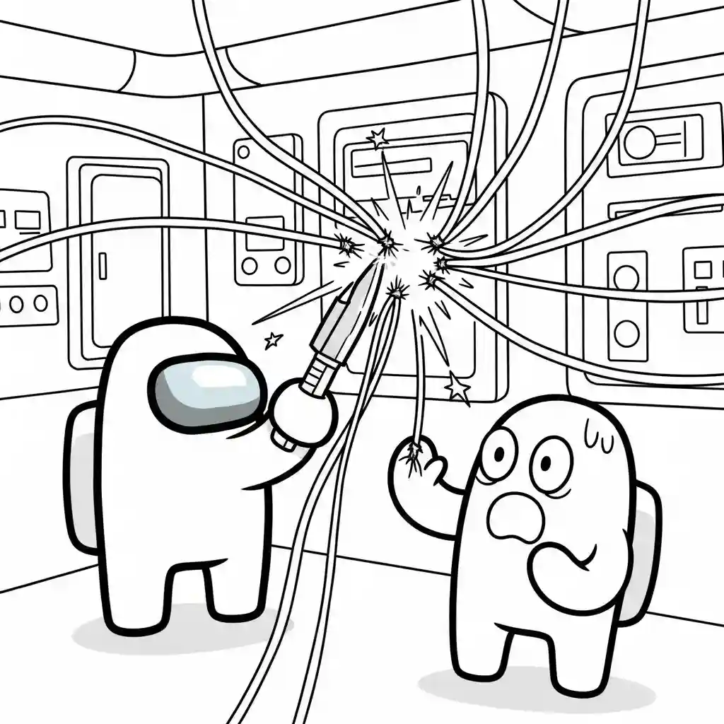 dois tripulantes de Among Us no interior da nave – desenho para colorir