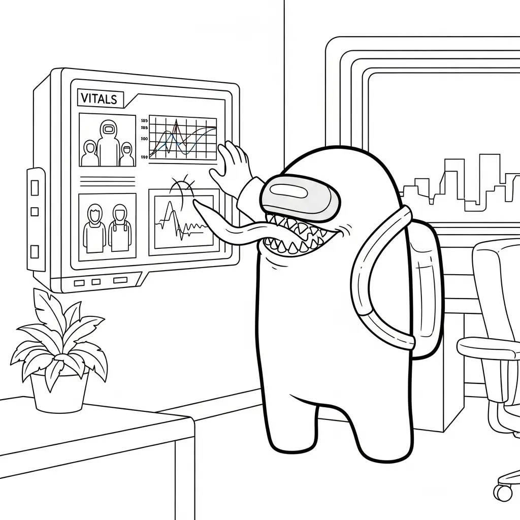 dois tripulantes de Among Us no interior da nave – desenho para colorir