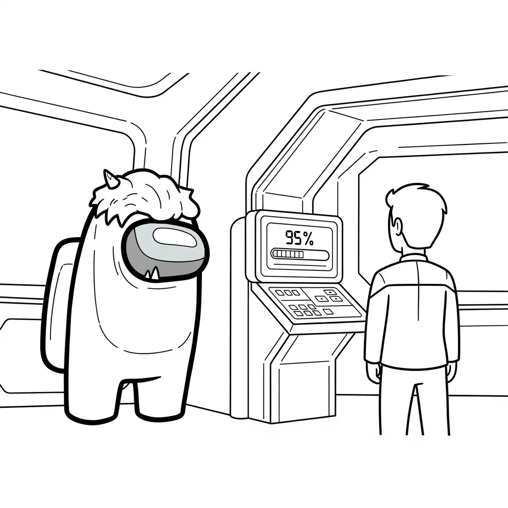 dois tripulantes de Among Us no interior da nave – desenho para colorir