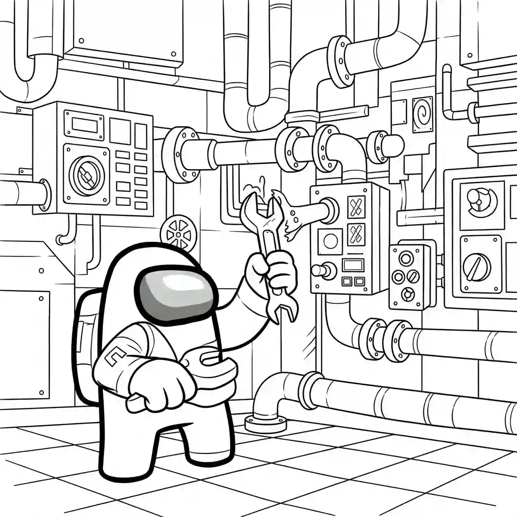 dois tripulantes de Among Us no interior da nave – desenho para colorir