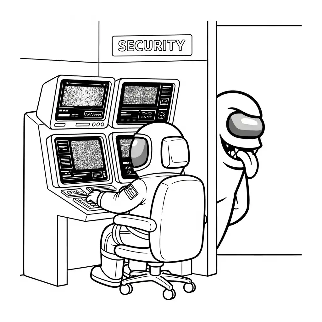dois tripulantes de Among Us no interior da nave – desenho para colorir