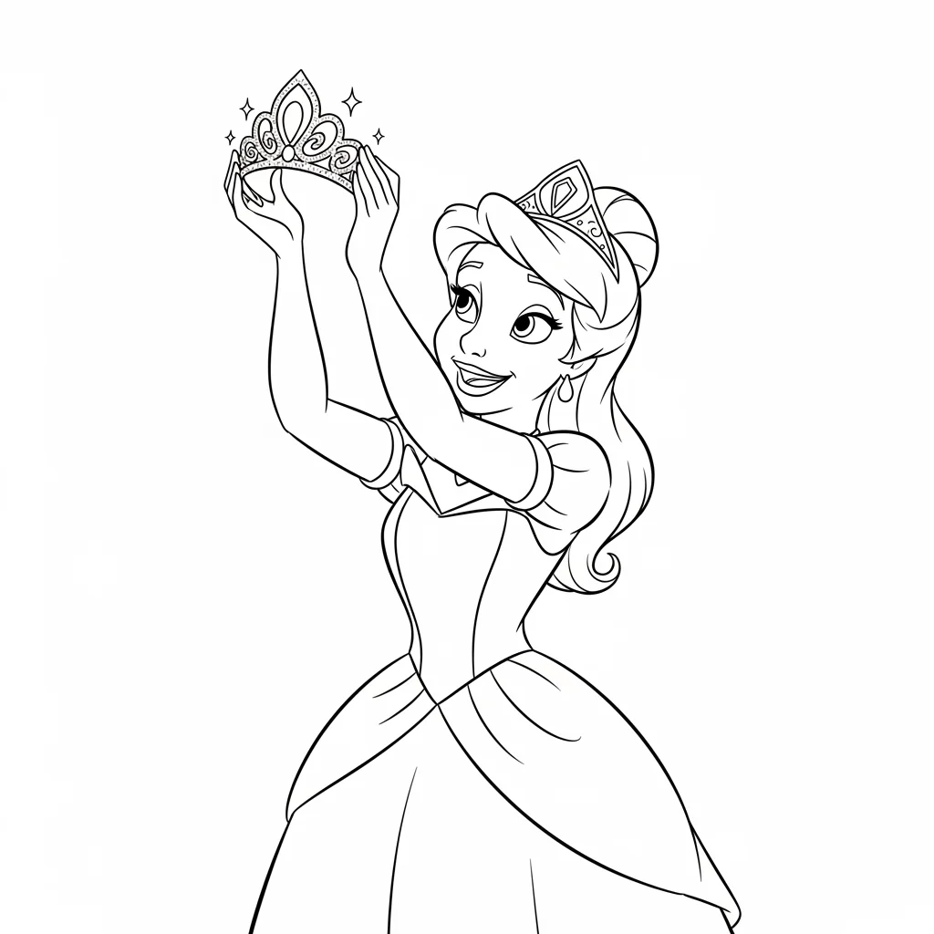 Desenho para colorir de A Princesa e o Sapo com cena encantada