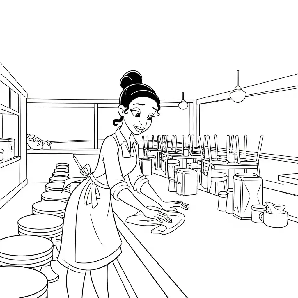 Desenho para colorir de A Princesa e o Sapo com cena encantada