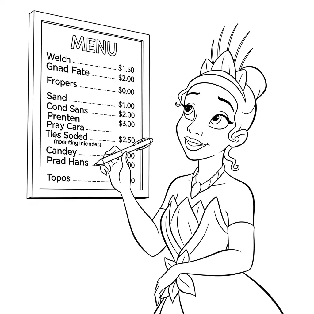 Desenho para colorir de A Princesa e o Sapo com cena encantada