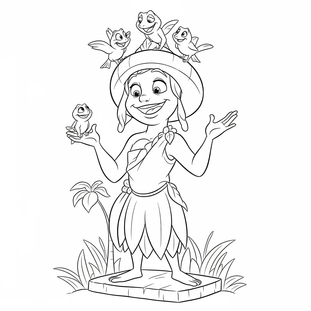 Desenho para colorir de A Princesa e o Sapo com cena encantada