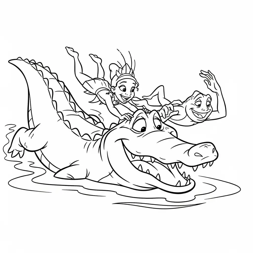 Desenho para colorir de A Princesa e o Sapo com cena encantada