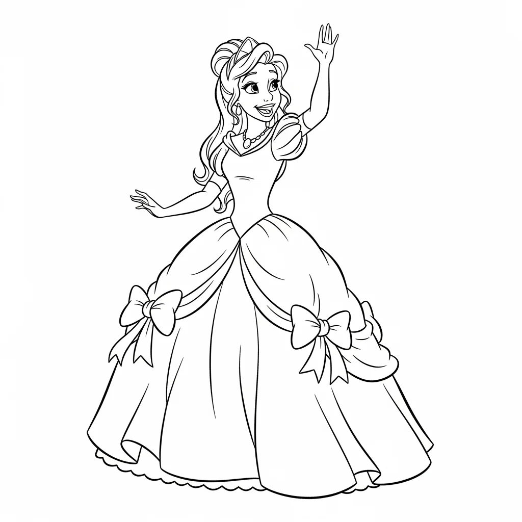Desenho para colorir de A Princesa e o Sapo com cena encantada