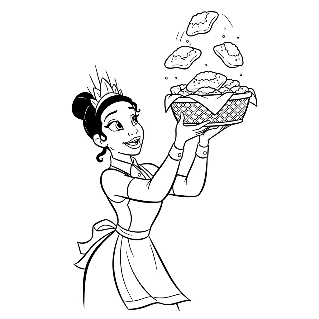 Desenho para colorir de A Princesa e o Sapo com cena encantada