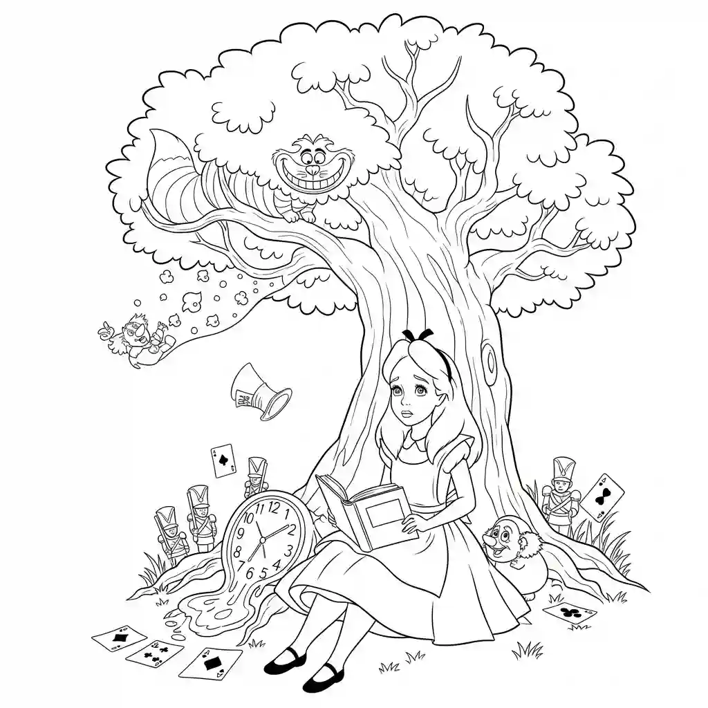alice tomando chá com o chapeleiro maluco – desenho para colorir