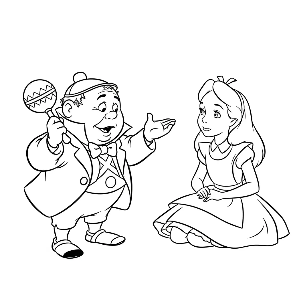 alice tomando chá com o chapeleiro maluco – desenho para colorir