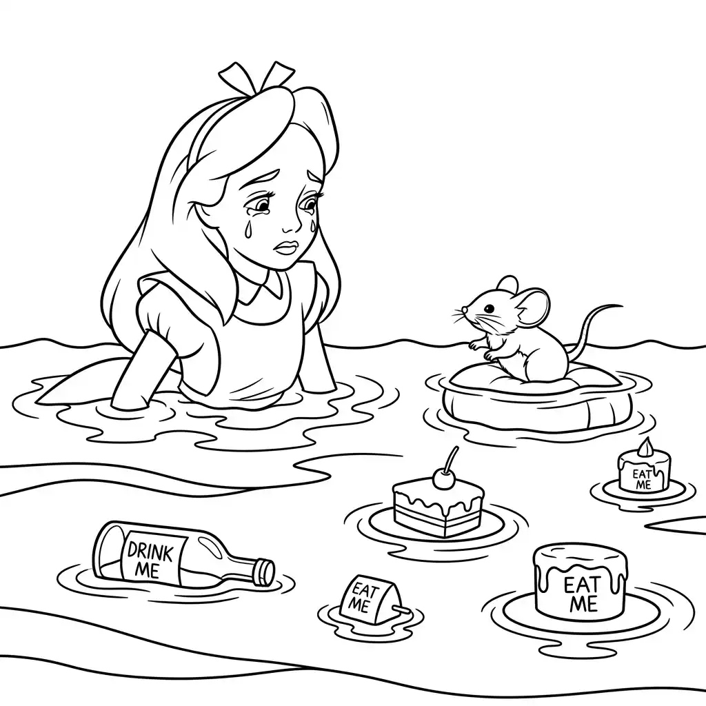 alice tomando chá com o chapeleiro maluco – desenho para colorir