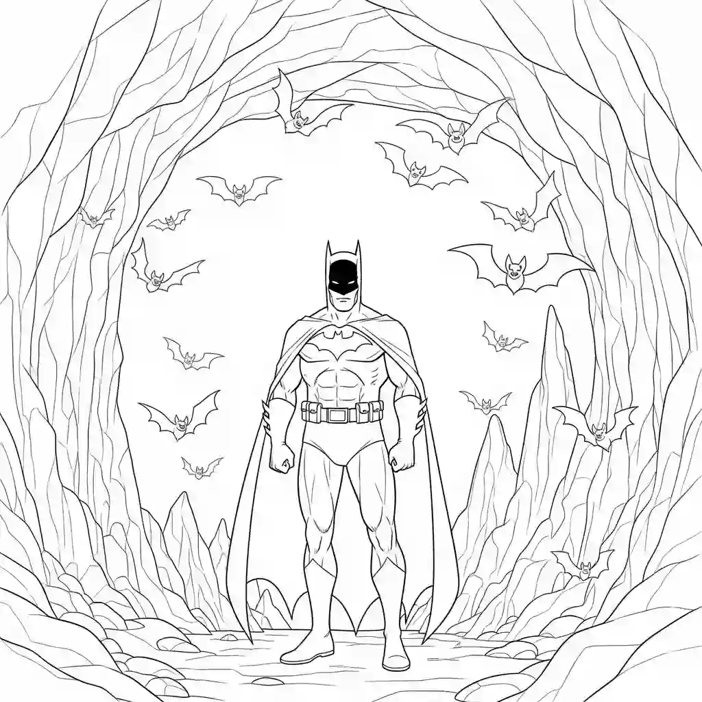 Desenhos do Batman para colorir com cenas de ação, fundo branco e traços grossos, perfeitos para imprimir e pintar