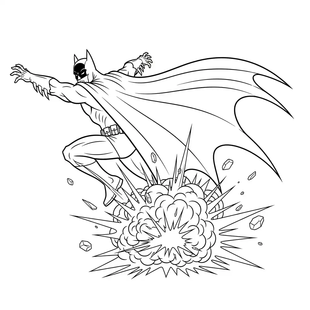 Desenhos do Batman para colorir com cenas de ação, fundo branco e traços grossos, perfeitos para imprimir e pintar