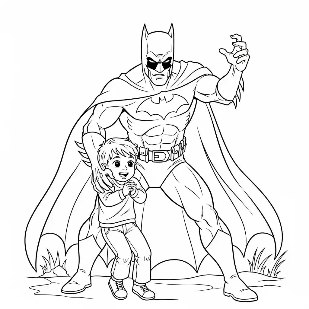 Desenhos do Batman para colorir com cenas de ação, fundo branco e traços grossos, perfeitos para imprimir e pintar