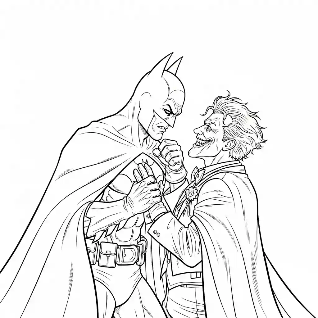 Desenhos do Batman para colorir com cenas de ação, fundo branco e traços grossos, perfeitos para imprimir e pintar