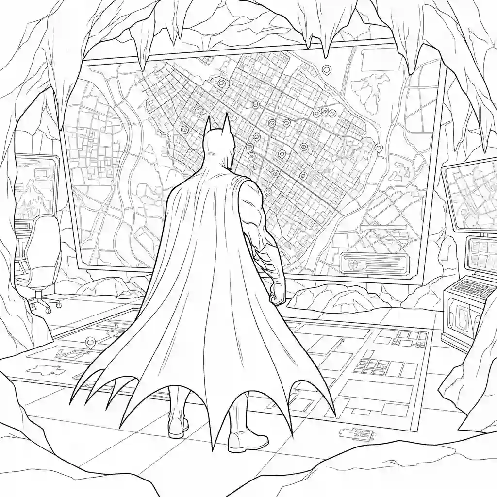 Desenhos do Batman para colorir com cenas de ação, fundo branco e traços grossos, perfeitos para imprimir e pintar