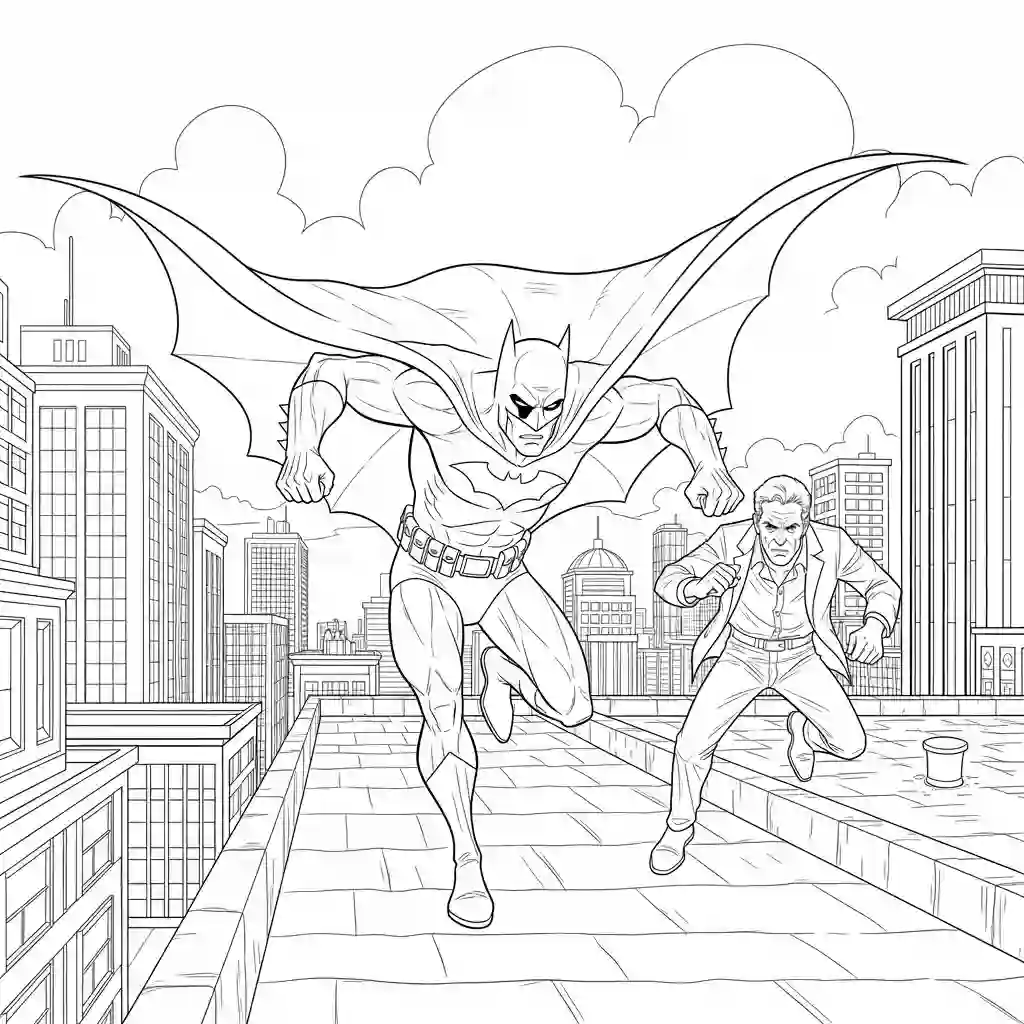 Desenhos do Batman para colorir com cenas de ação, fundo branco e traços grossos, perfeitos para imprimir e pintar