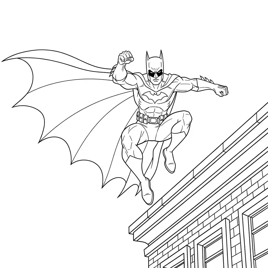 Desenhos do Batman para colorir com cenas de ação, fundo branco e traços grossos, perfeitos para imprimir e pintar
