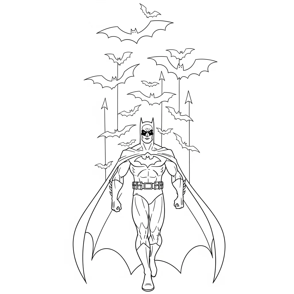 Desenhos do Batman para colorir com cenas de ação, fundo branco e traços grossos, perfeitos para imprimir e pintar