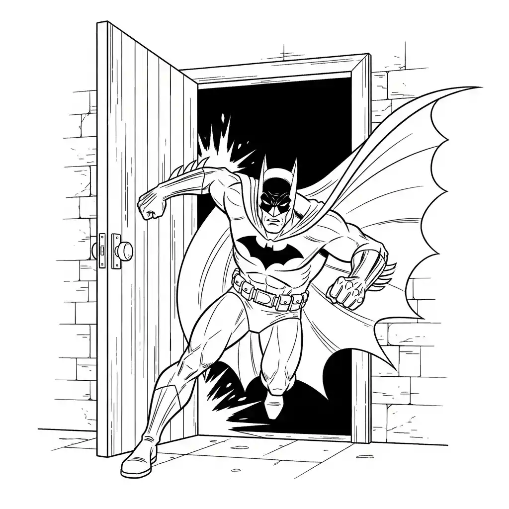 Desenhos do Batman para colorir com cenas de ação, fundo branco e traços grossos, perfeitos para imprimir e pintar