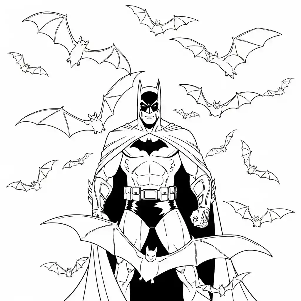 Desenhos do Batman para colorir com cenas de ação, fundo branco e traços grossos, perfeitos para imprimir e pintar