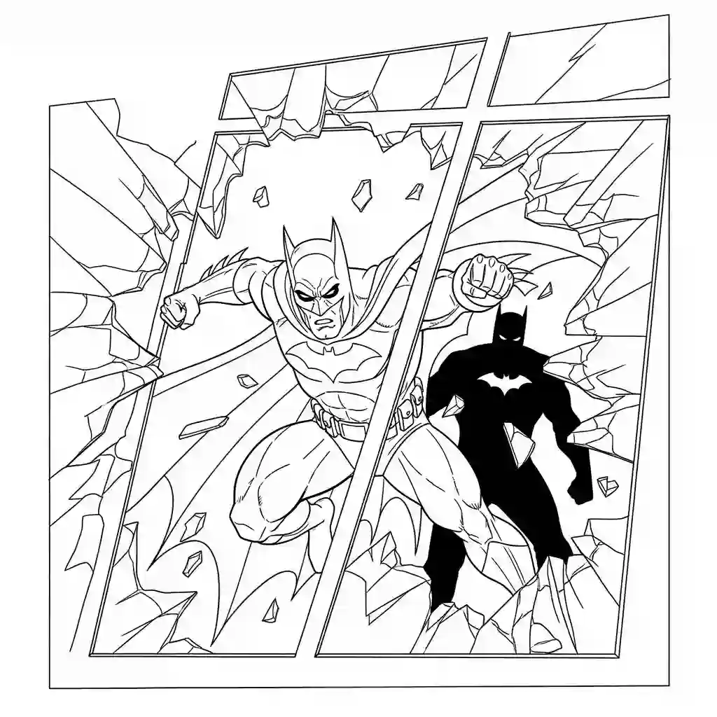 Desenhos do Batman para colorir com cenas de ação, fundo branco e traços grossos, perfeitos para imprimir e pintar