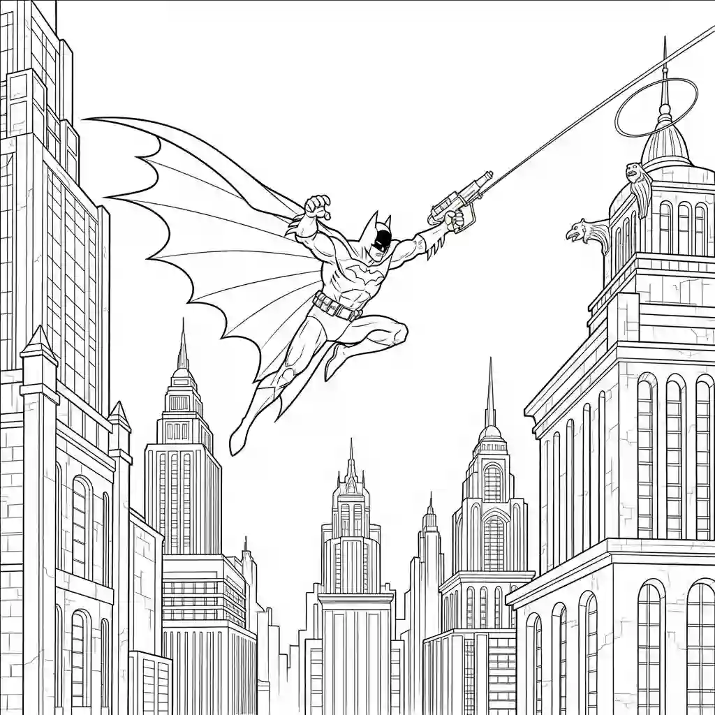Desenhos do Batman para colorir com cenas de ação, fundo branco e traços grossos, perfeitos para imprimir e pintar