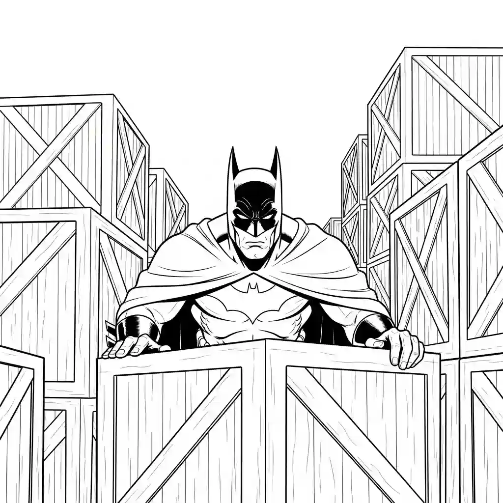Desenhos do Batman para colorir com cenas de ação, fundo branco e traços grossos, perfeitos para imprimir e pintar