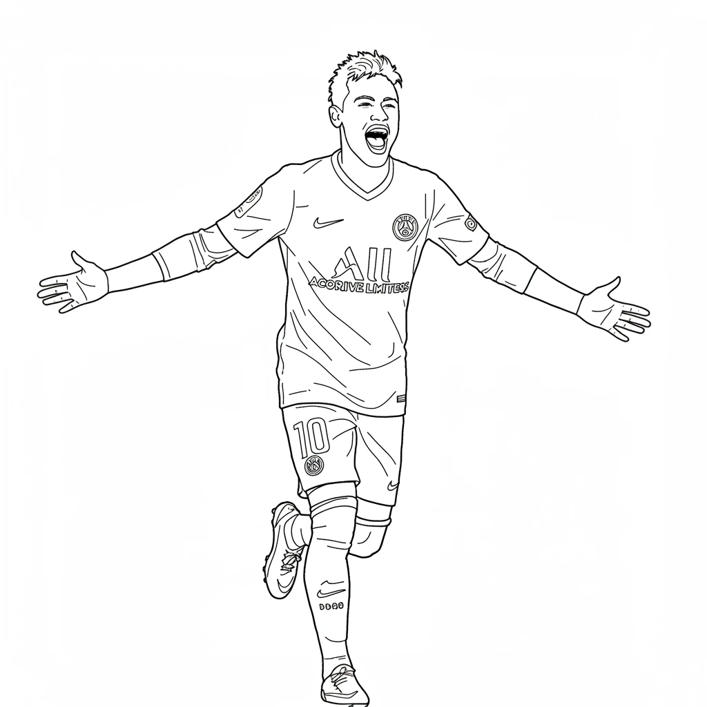 Desenho para colorir do Neymar Jr em estilo retrato, com fundo branco, ideal para imprimir e pintar em casa.