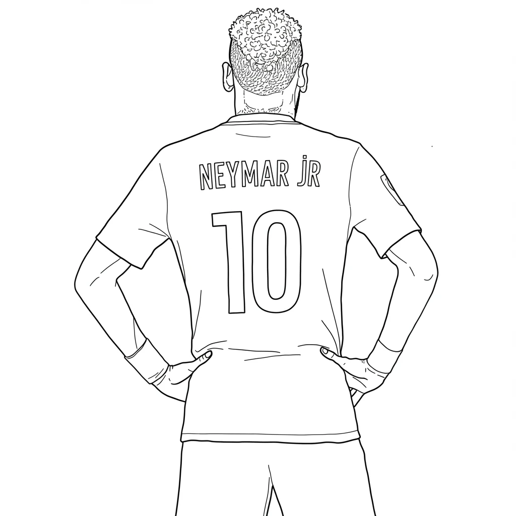 Desenho para colorir do Neymar Jr em estilo retrato, com fundo branco, ideal para imprimir e pintar em casa.