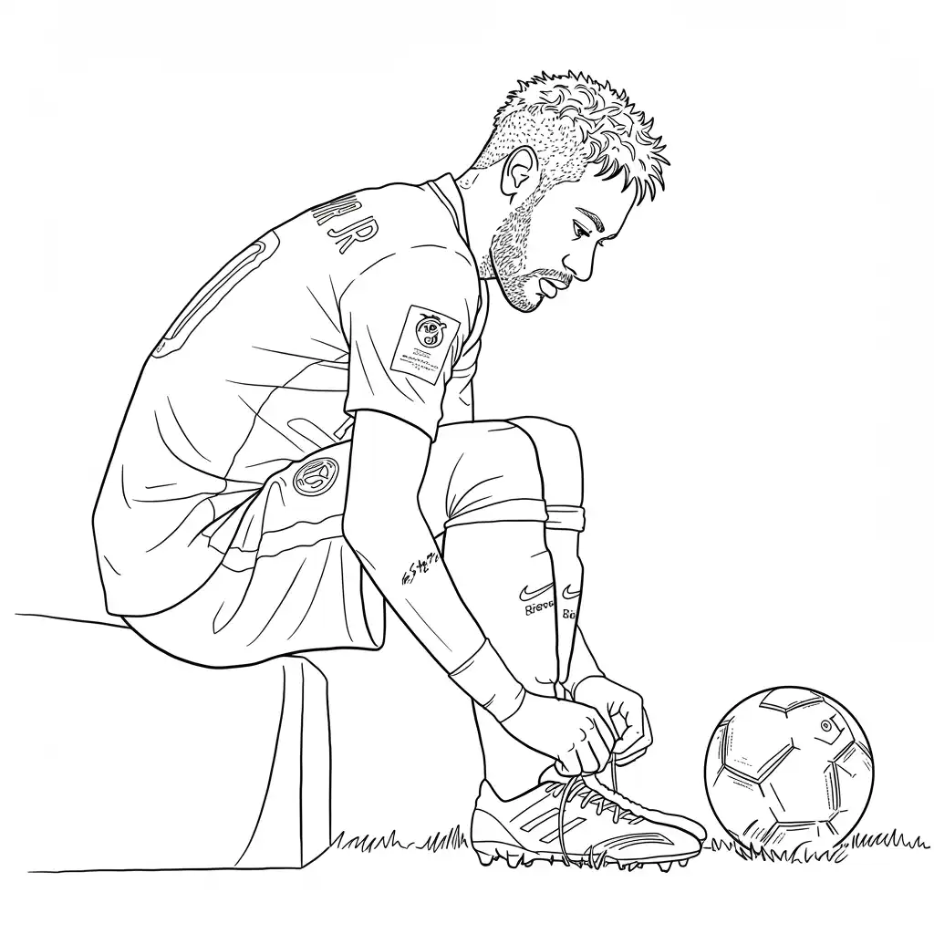 Desenho para colorir do Neymar Jr em estilo retrato, com fundo branco, ideal para imprimir e pintar em casa.