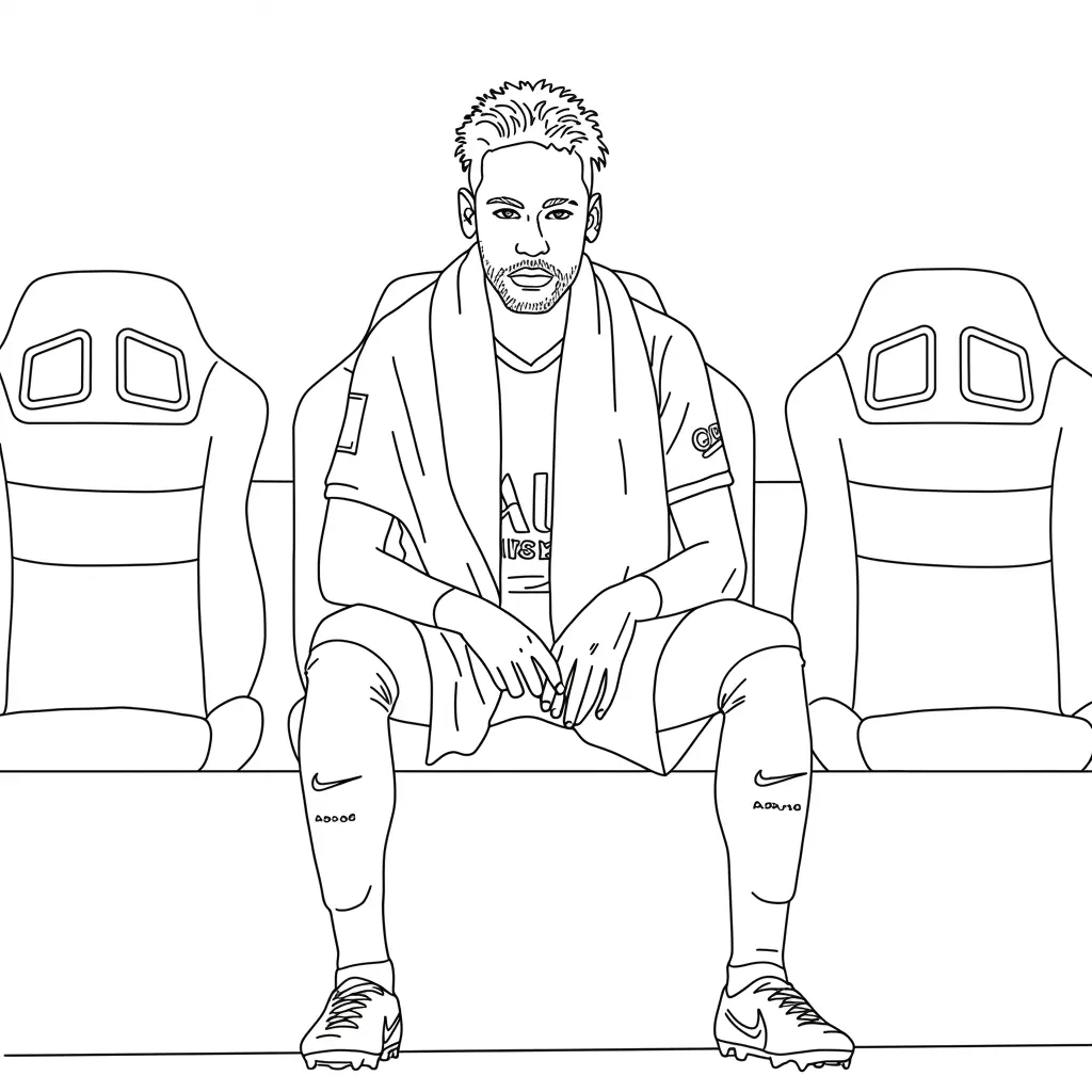 Desenho para colorir do Neymar Jr em estilo retrato, com fundo branco, ideal para imprimir e pintar em casa.