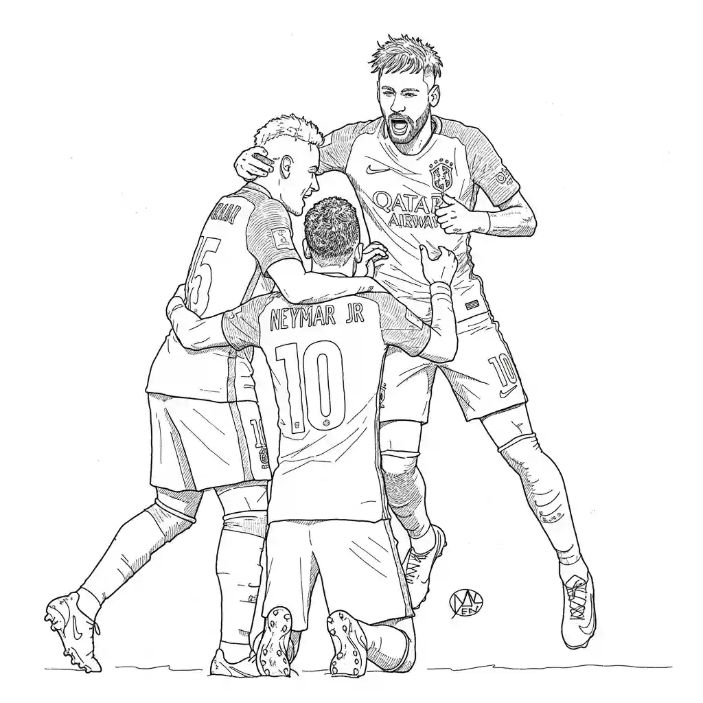Desenho para colorir do Neymar Jr em estilo retrato, com fundo branco, ideal para imprimir e pintar em casa.