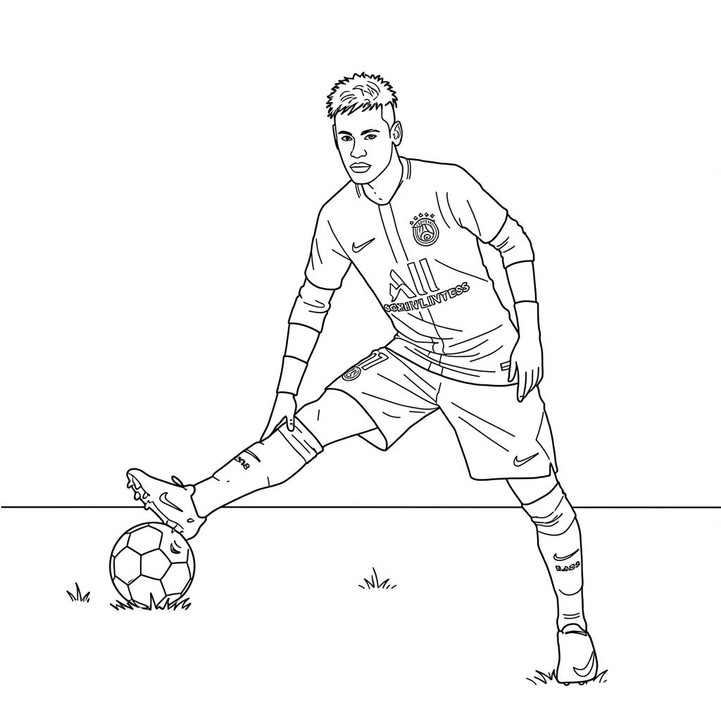 Desenho para colorir do Neymar Jr em estilo retrato, com fundo branco, ideal para imprimir e pintar em casa.