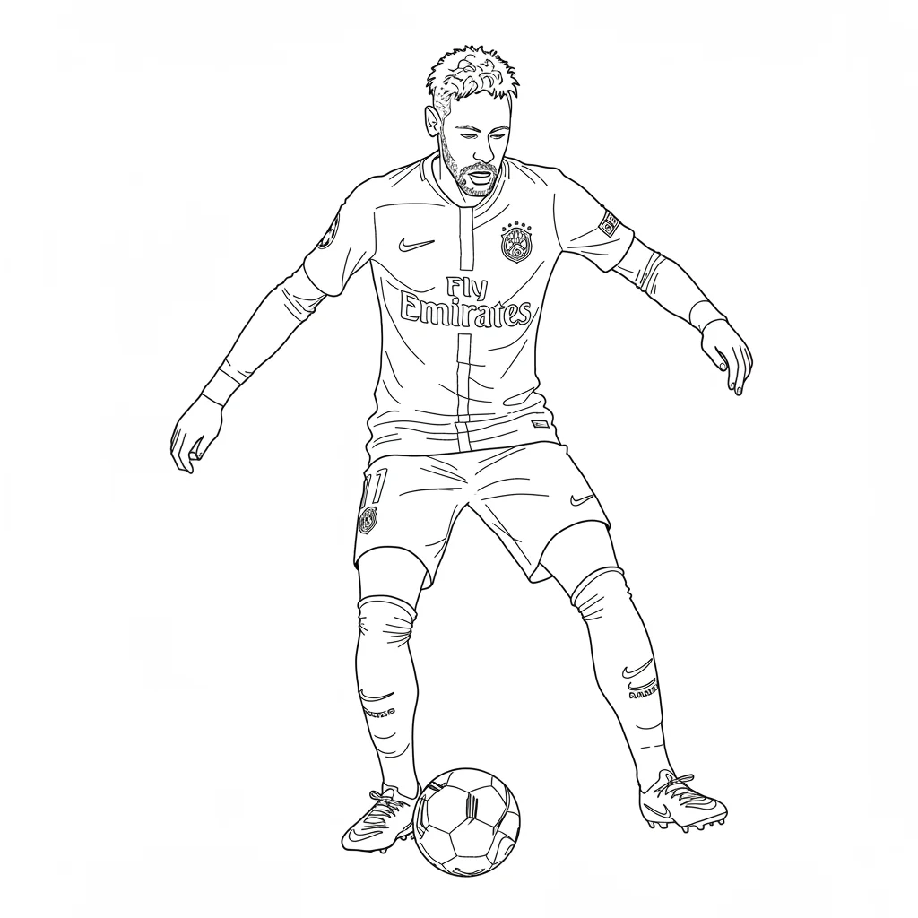 Desenho para colorir do Neymar Jr em estilo retrato, com fundo branco, ideal para imprimir e pintar em casa.