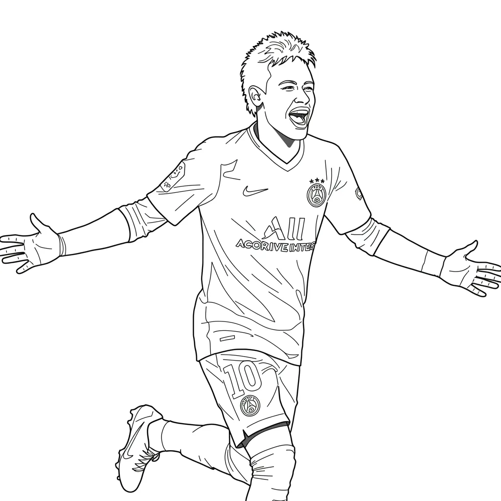 Desenho para colorir do Neymar Jr em estilo retrato, com fundo branco, ideal para imprimir e pintar em casa.