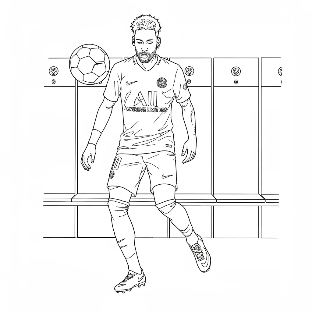 Desenho para colorir do Neymar Jr em estilo retrato, com fundo branco, ideal para imprimir e pintar em casa.