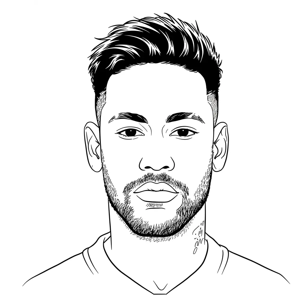 Desenho para colorir do Neymar Jr em estilo retrato, com fundo branco, ideal para imprimir e pintar em casa.