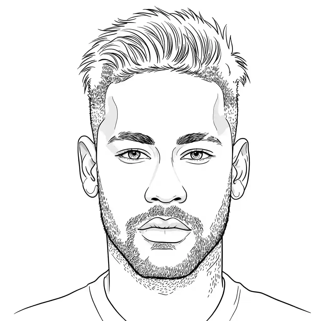Desenho para colorir do Neymar Jr em estilo retrato, com fundo branco, ideal para imprimir e pintar em casa.