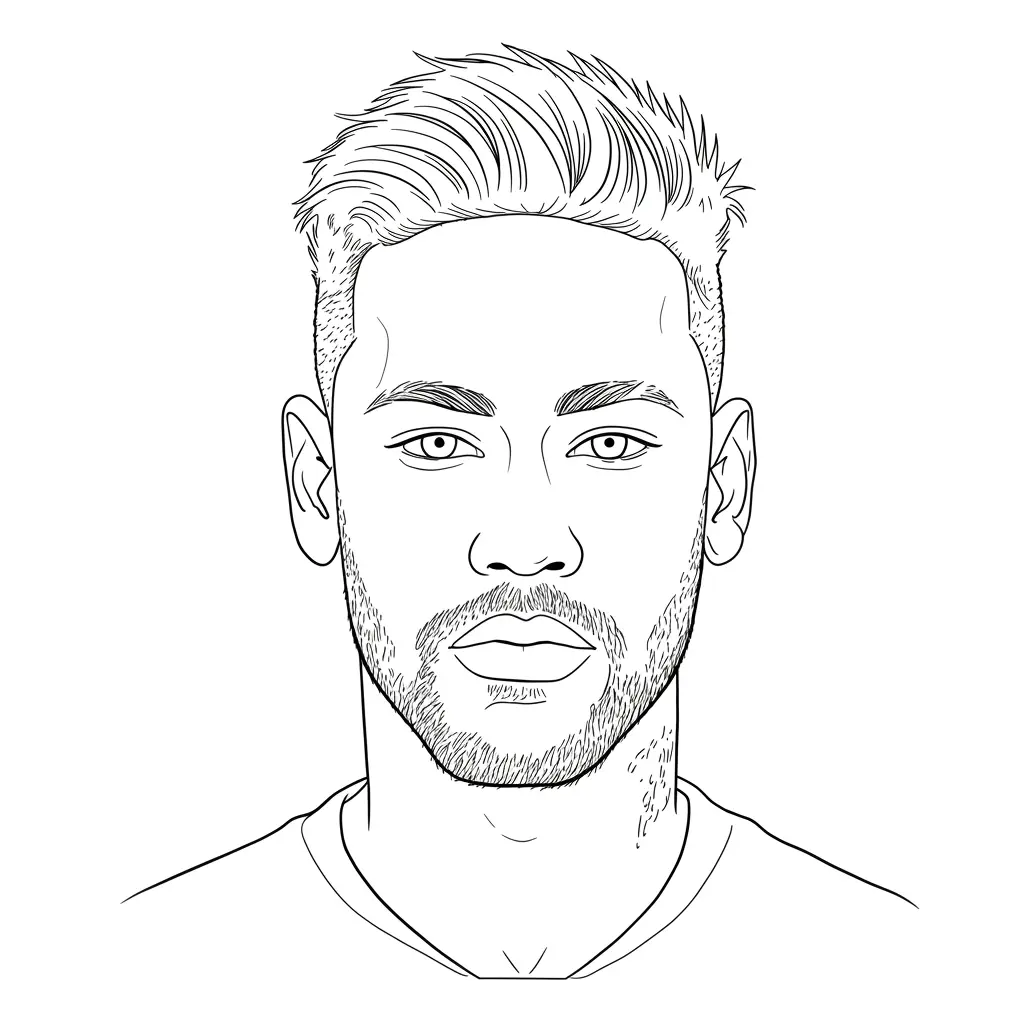 Desenho para colorir do Neymar Jr em estilo retrato, com fundo branco, ideal para imprimir e pintar em casa.