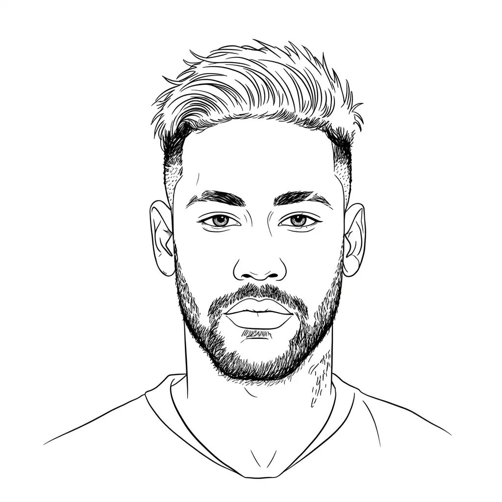Desenho para colorir do Neymar Jr em estilo retrato, com fundo branco, ideal para imprimir e pintar em casa.