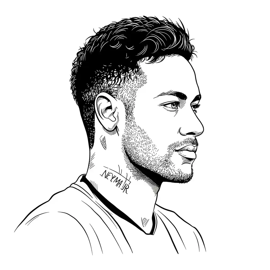 Desenho para colorir do Neymar Jr em estilo retrato, com fundo branco, ideal para imprimir e pintar em casa.