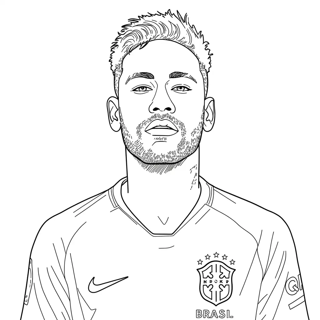 Desenho para colorir do Neymar Jr em estilo retrato, com fundo branco, ideal para imprimir e pintar em casa.