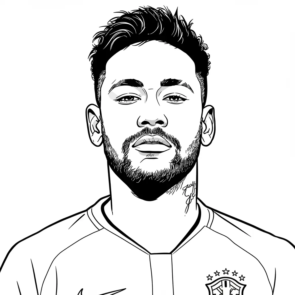 Desenho para colorir do Neymar Jr em estilo retrato, com fundo branco, ideal para imprimir e pintar em casa.