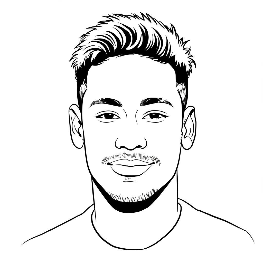 Desenho para colorir do Neymar Jr em estilo retrato, com fundo branco, ideal para imprimir e pintar em casa.