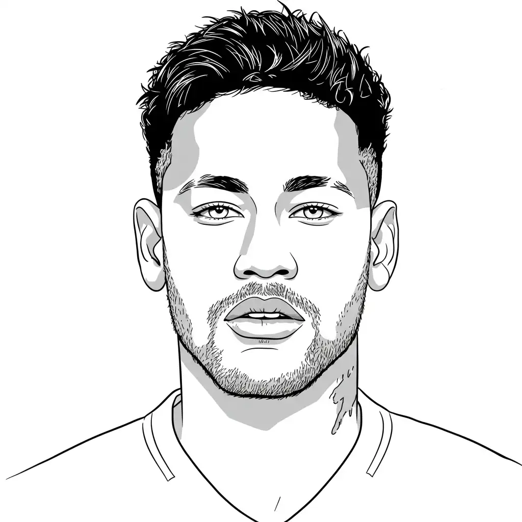 Desenho para colorir do Neymar Jr em estilo retrato, com fundo branco, ideal para imprimir e pintar em casa.