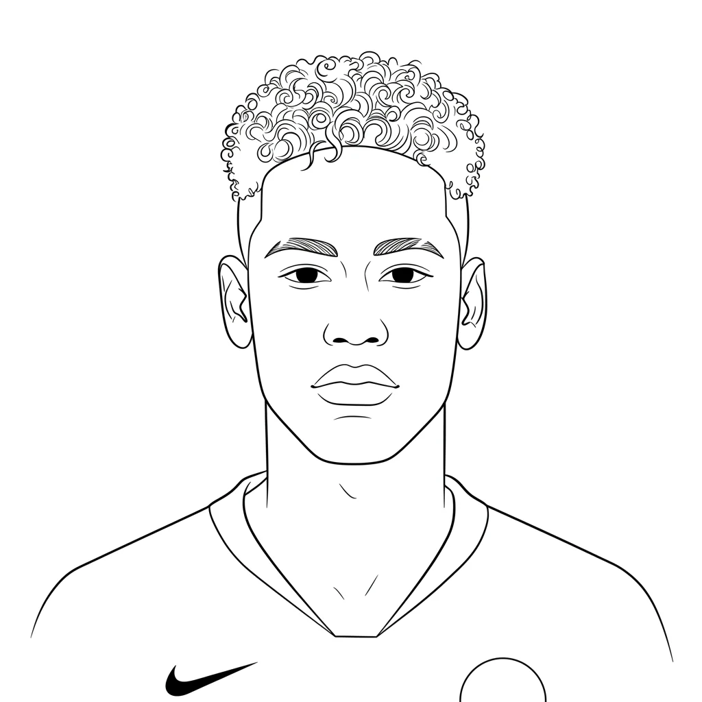 Desenho para colorir do Neymar Jr em estilo retrato, com fundo branco, ideal para imprimir e pintar em casa.