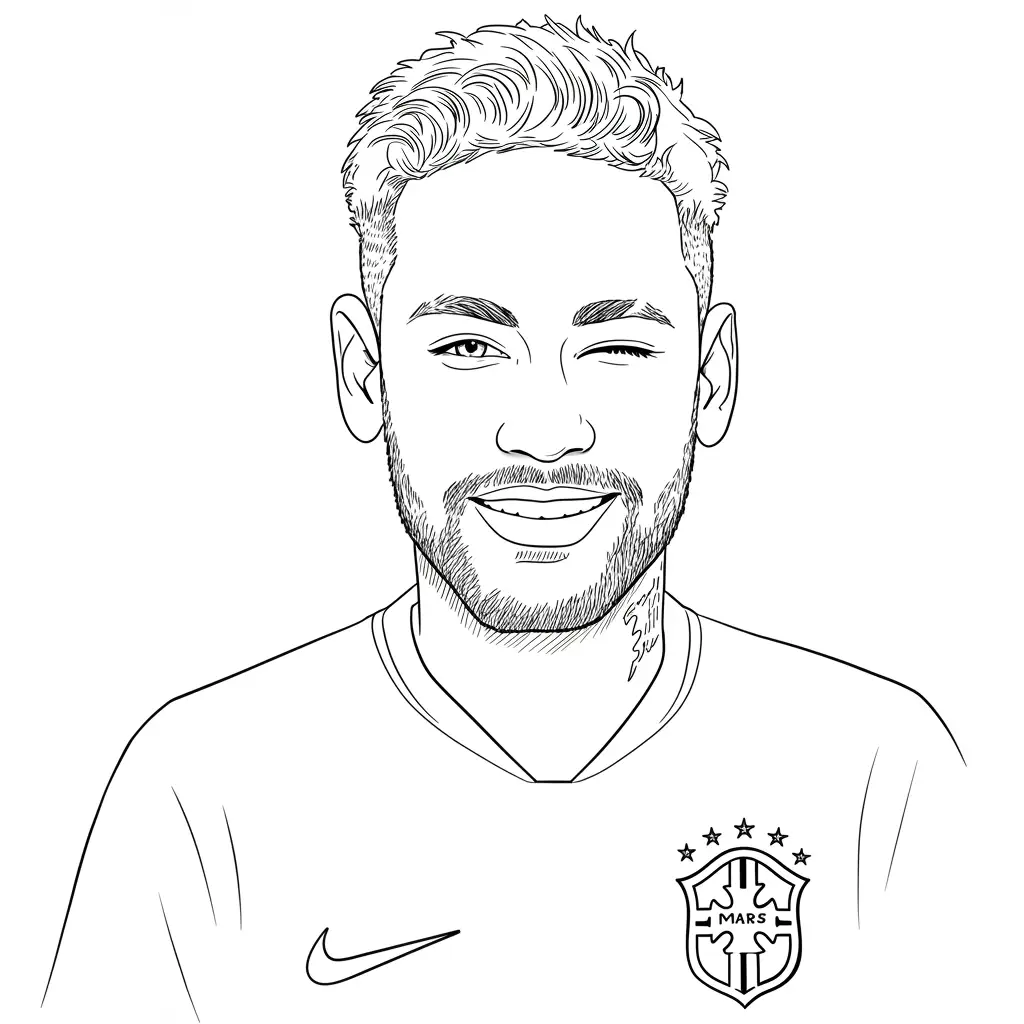 Desenho para colorir do Neymar Jr em estilo retrato, com fundo branco, ideal para imprimir e pintar em casa.