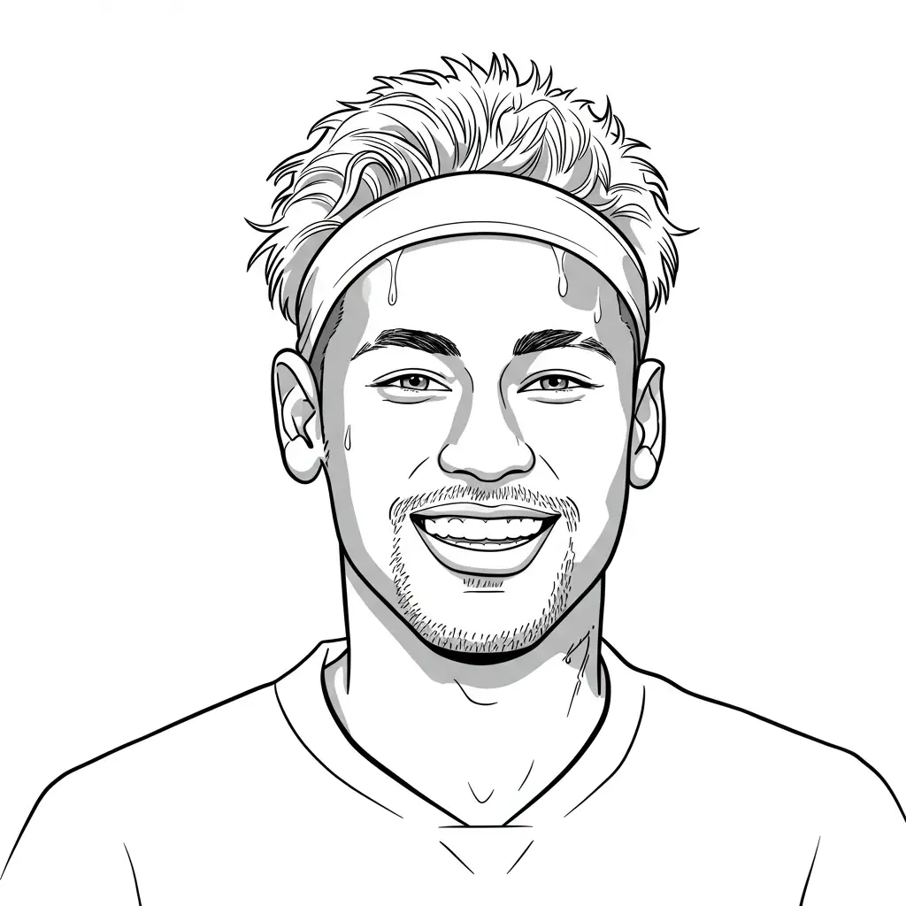 Desenho para colorir do Neymar Jr em estilo retrato, com fundo branco, ideal para imprimir e pintar em casa.